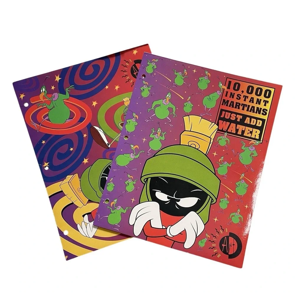 VTG 90's Looney Tunes Space School Binder Folder‎ Lot Stuart Hall Martian Alien